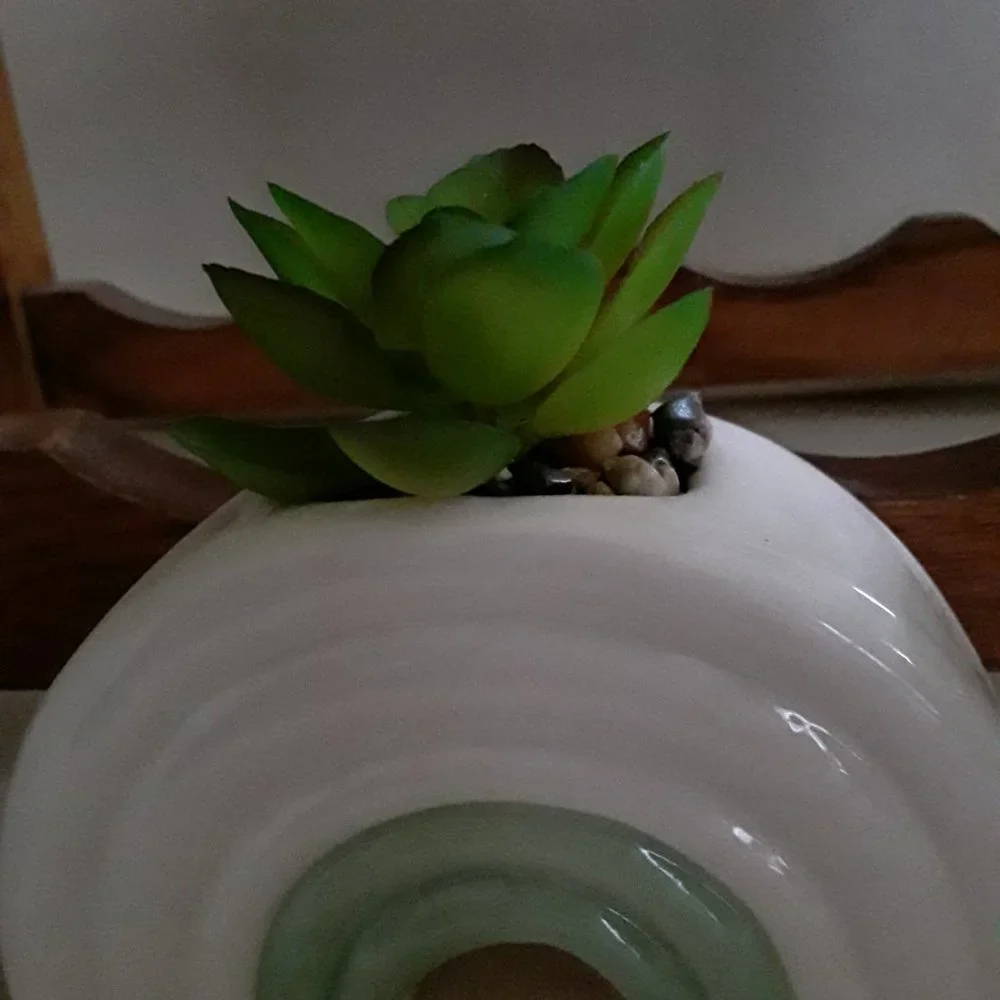Trio of Ceramic Planters with Plastic Plants